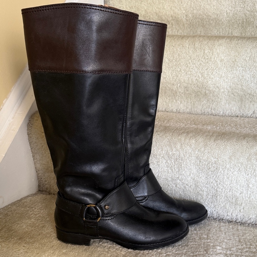 Lauren Ralph Lauren Saulita leather harness leather black and brown riding boots
